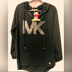 Michael Kors Womens Size 2X BLACK w/ Gray/Black Vinyl Logo Hoodie Pullover